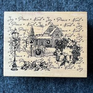 Christmas House Scene Rubber Stamp The Montage Collection PSX Joy Peace Noel